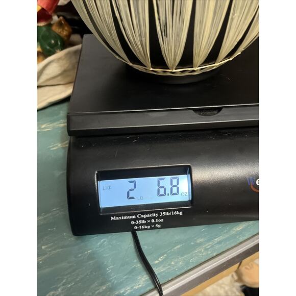 Vintage GMUNDNER KERAMIK Black Stoneware Pitcher Wrapped in Raffia Tribal - Picture 11 of 16